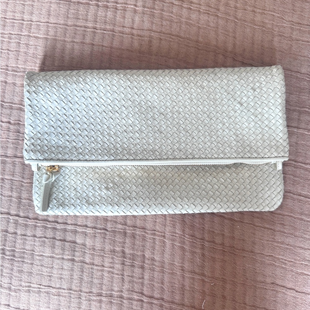 NWOT Clare V Foldover Clutch with Tabs in woven cream.